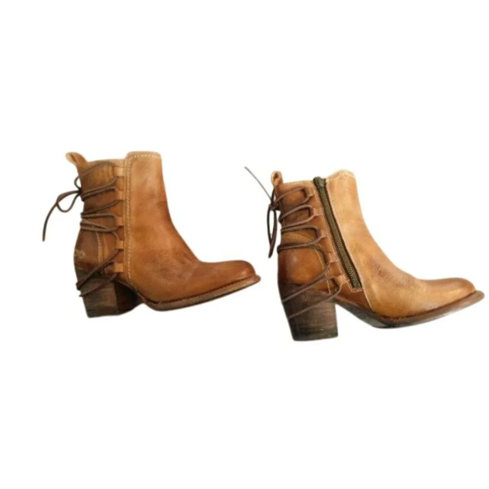 Bed Stu Size 7.5 Organic Tanned Full leather Brown Boho Ankle Boots - Picture 2 of 7